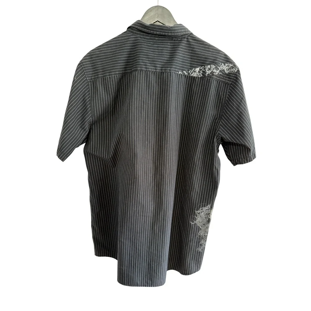 Quiksilver Pinstripe Graphic Button Down Shirt Size XXL Black White